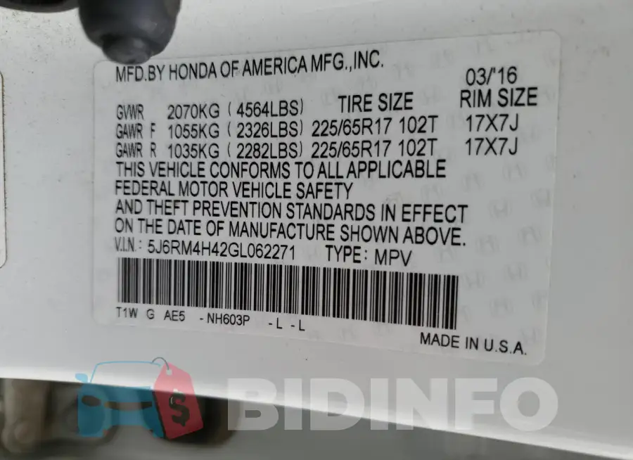 5J6RM4H42GL062271 Photo# 13
