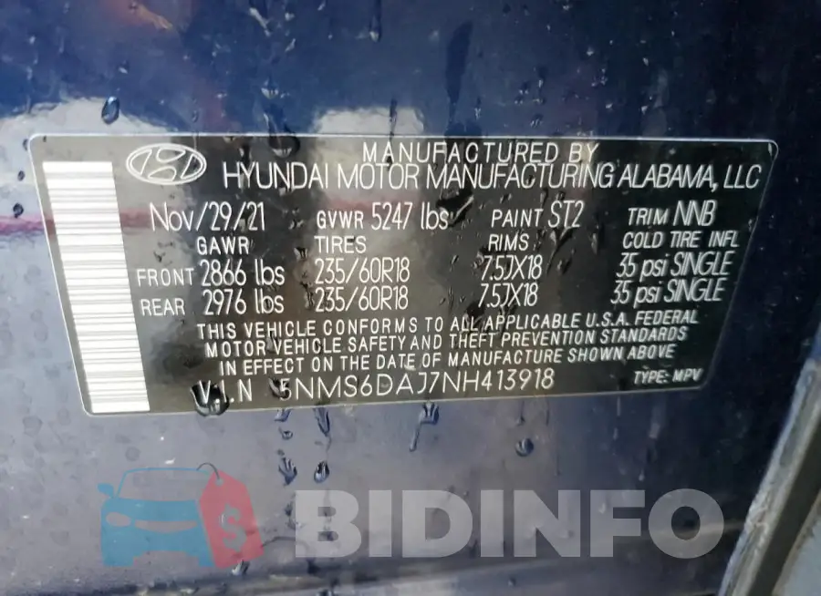 5NMS6DAJ7NH413918 Photo# 14