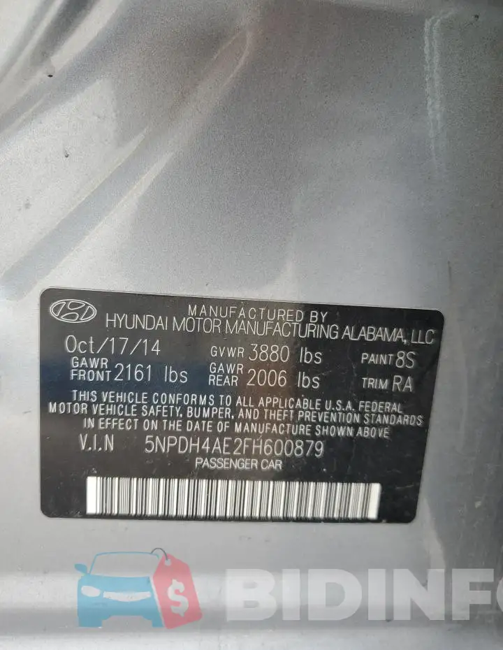 5NPDH4AE2FH600879 Photo# 12