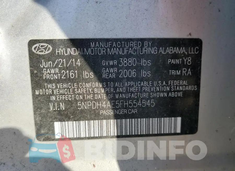 5NPDH4AE5FH554545 Photo# 12