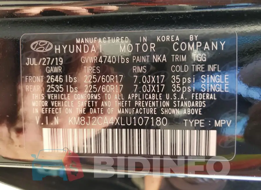 KM8J2CA4XLU107180 Photo# 14