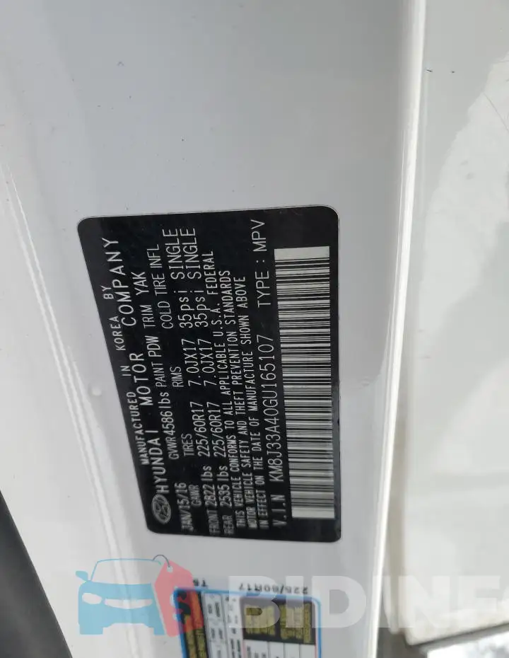 KM8J33A40GU165107 Photo# 13