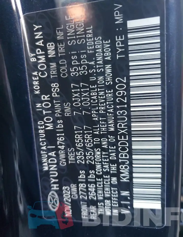 KM8JBCDEXRU312902 Photo# 12
