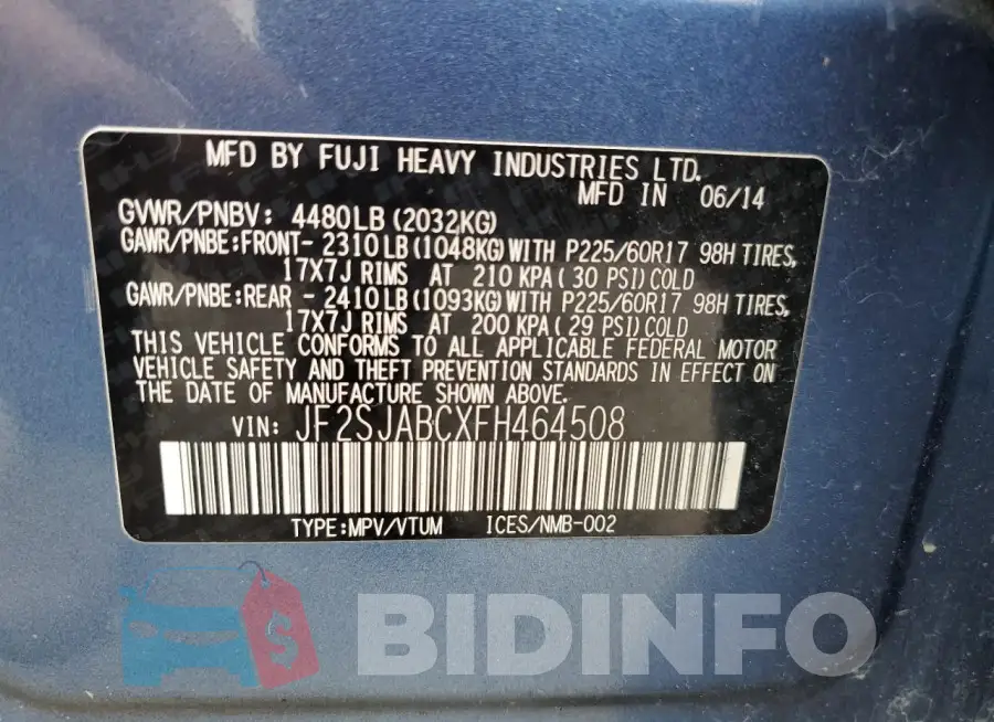 JF2SJABCXFH464508 Photo# 13