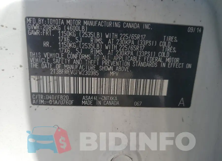 2T3BFREV6FW230985 Photo# 13