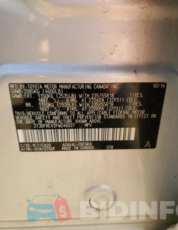 2T3DFREV2FW246027 Photo# 13