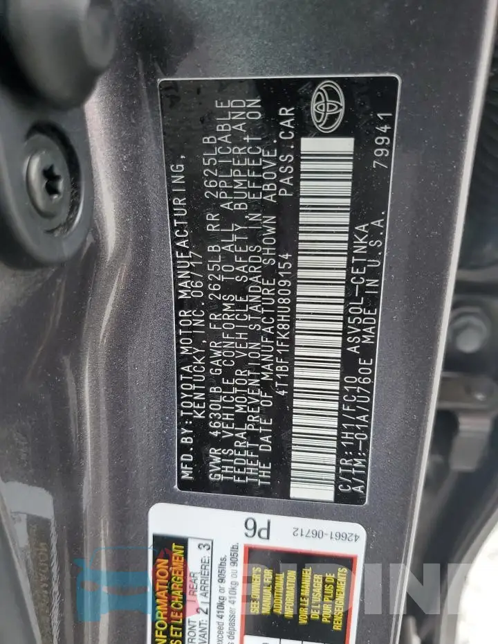 4T1BF1FK8HU809154 Photo# 12