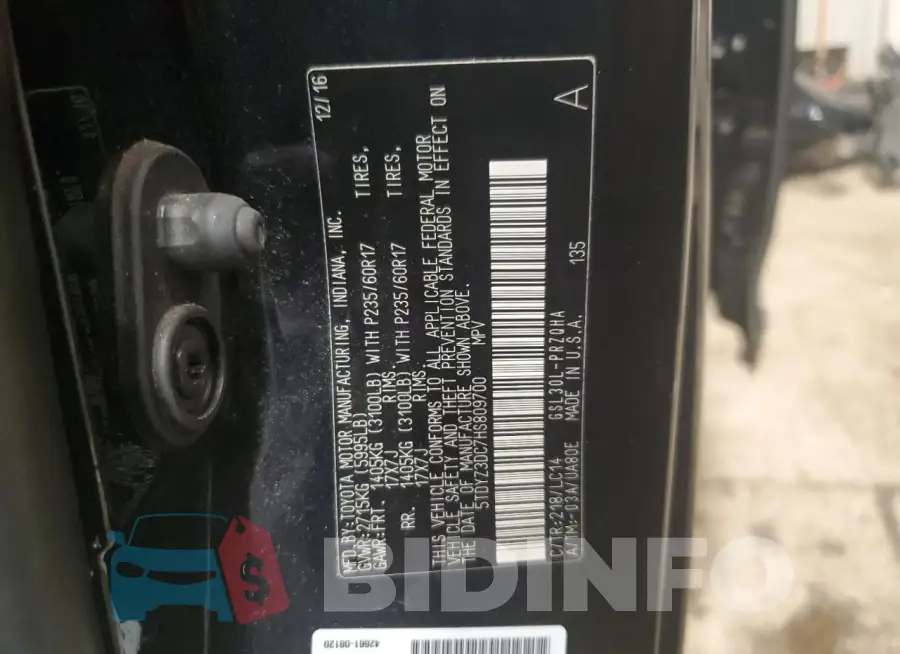 5TDYZ3DC7HS809700 Photo# 14
