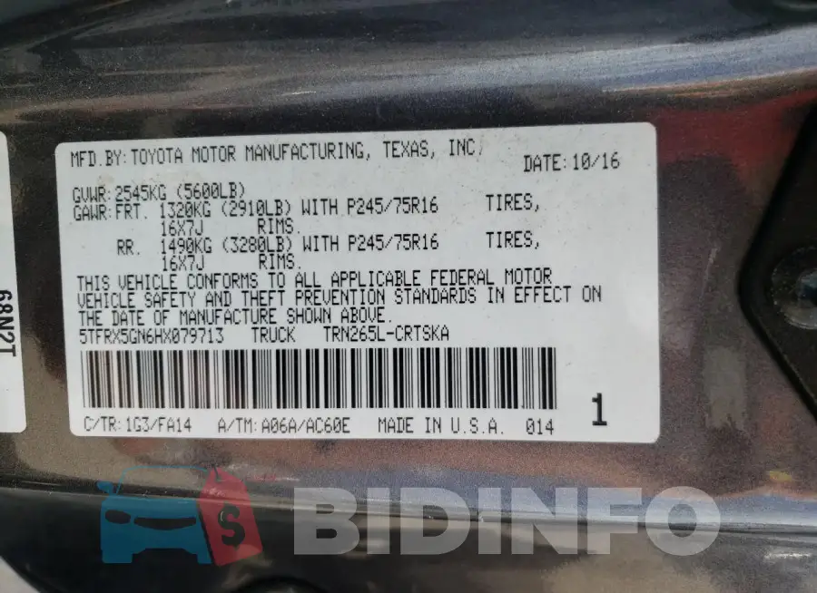 5TFRX5GN6HX079713 Photo# 13