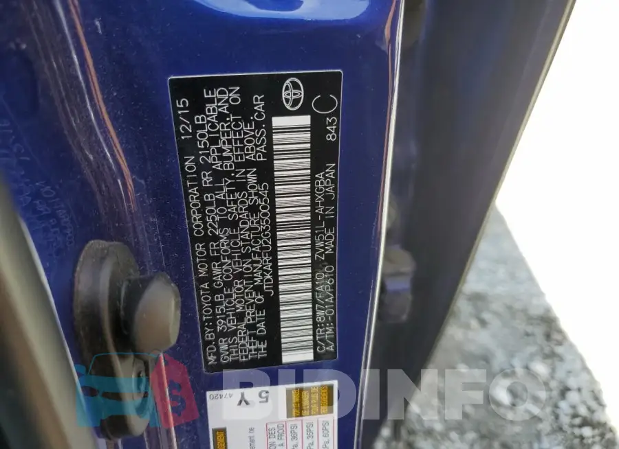 JTDKARFU2G3500545 Photo# 12