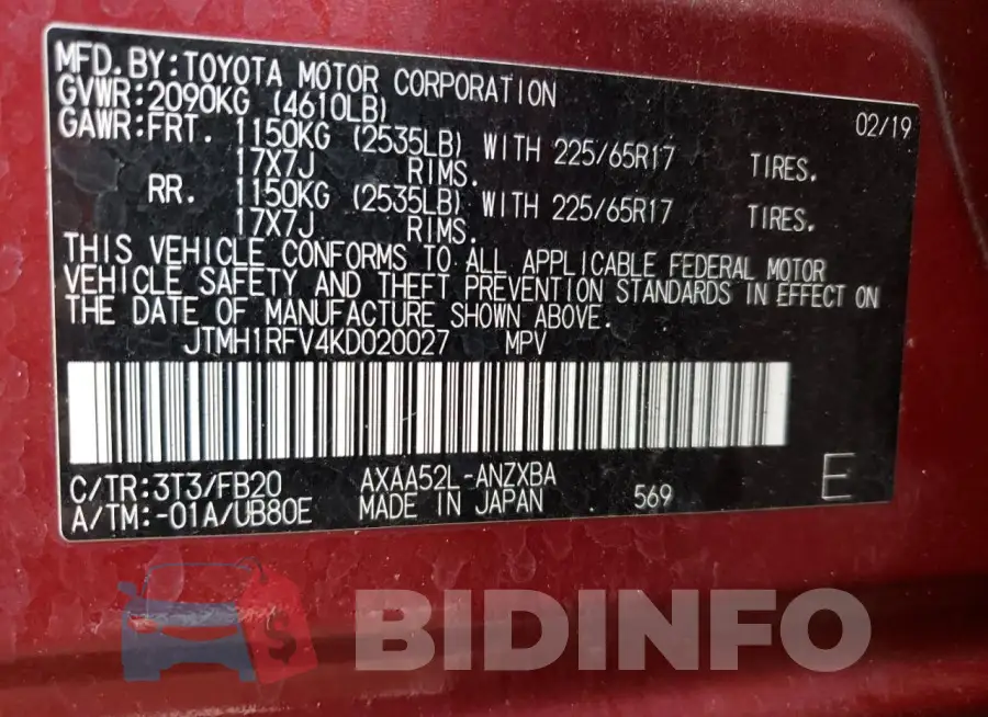JTMH1RFV4KD020027 Photo# 14