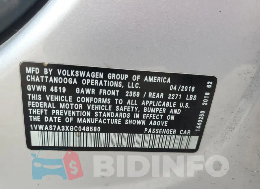 1VWAS7A3XGC048580 Photo# 12
