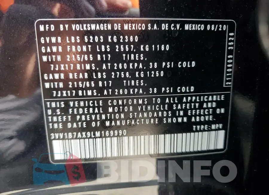 3VV1B7AX9LM169990 Photo# 14