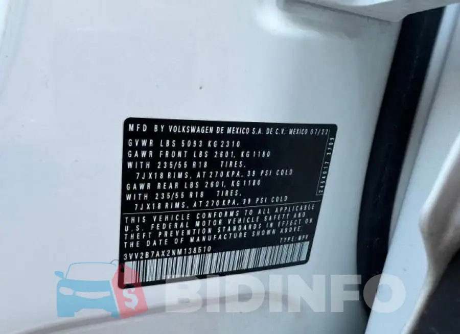 3VV2B7AX2NM138510 Photo# 10