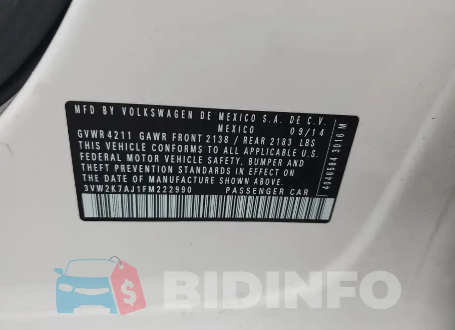 3VW2K7AJ1FM222990 Photo# 12