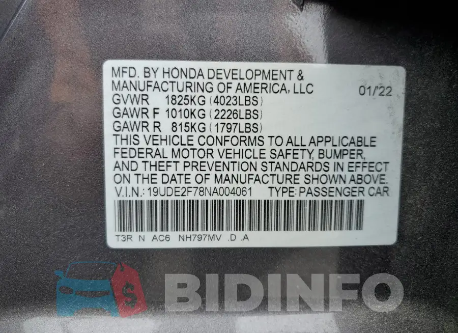 19UDE2F78NA004061 Photo# 12