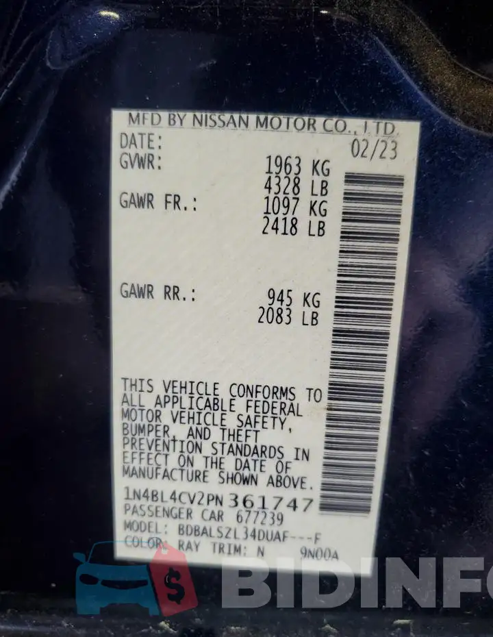 1N4BL4CV2PN361747 Photo# 13