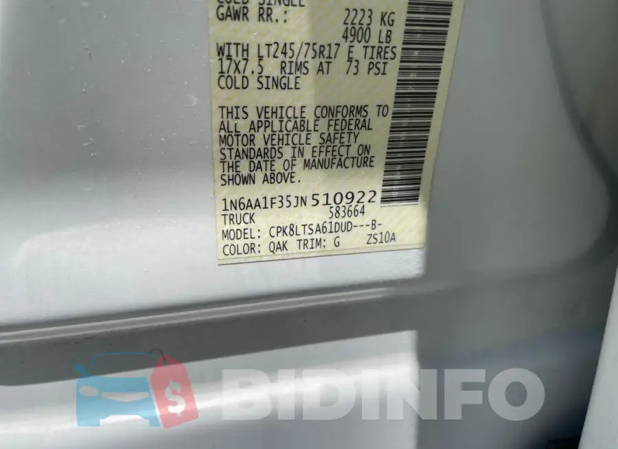 1N6AA1F35JN510922 Photo# 10