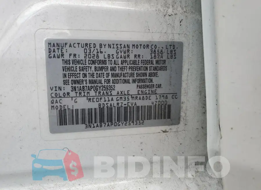 3N1AB7AP0GY259352 Photo# 12