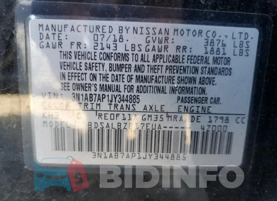 3N1AB7AP1JY344885 Photo# 12