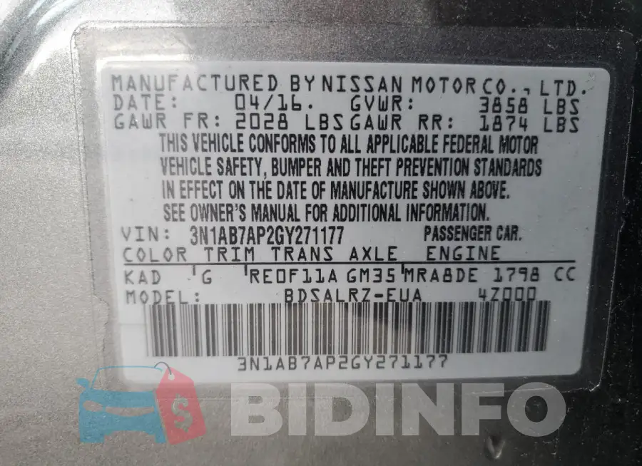 3N1AB7AP2GY271177 Photo# 12