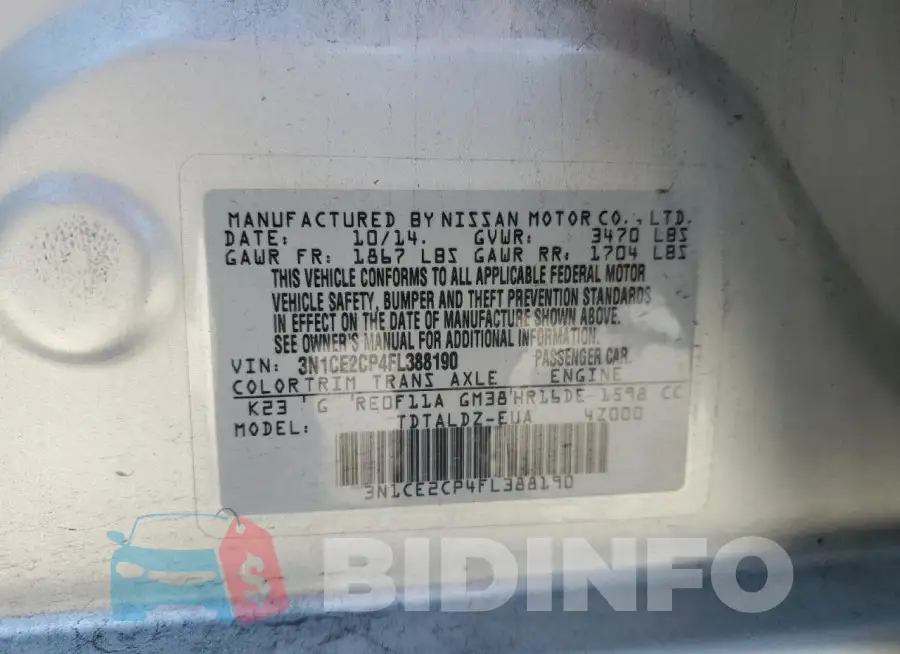 3N1CE2CP4FL388190 Photo# 12
