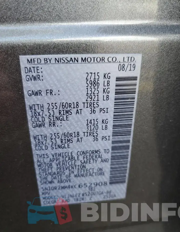 5N1DR2MM4KC652908 Photo# 13