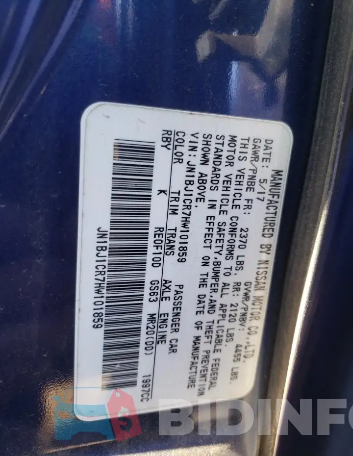 JN1BJ1CR7HW101859 Photo# 14