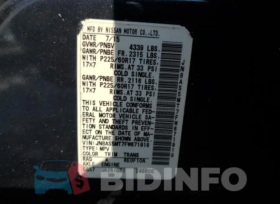 JN8AS5MT7FW671918 Photo# 13
