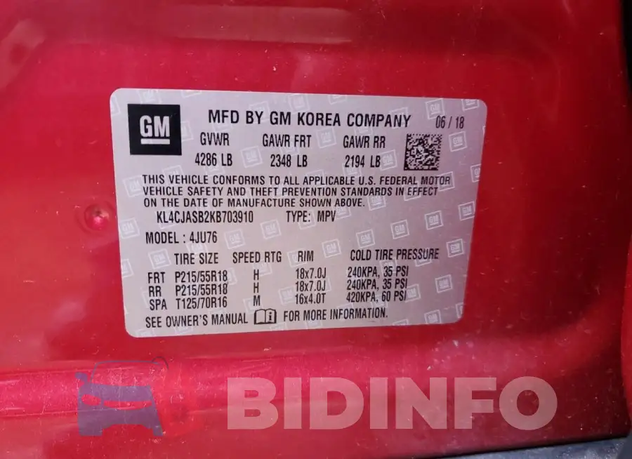 KL4CJASB2KB703910 Photo# 14
