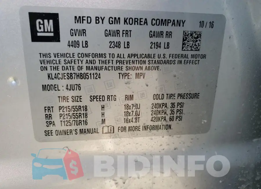 KL4CJESB7HB051124 Photo# 14