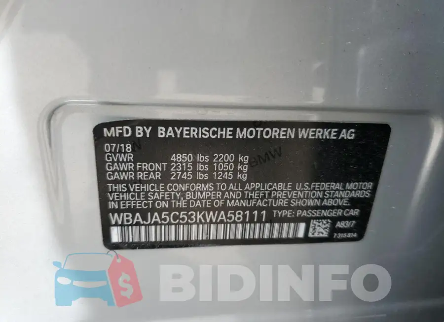WBAJA5C53KWA58111 Photo# 13