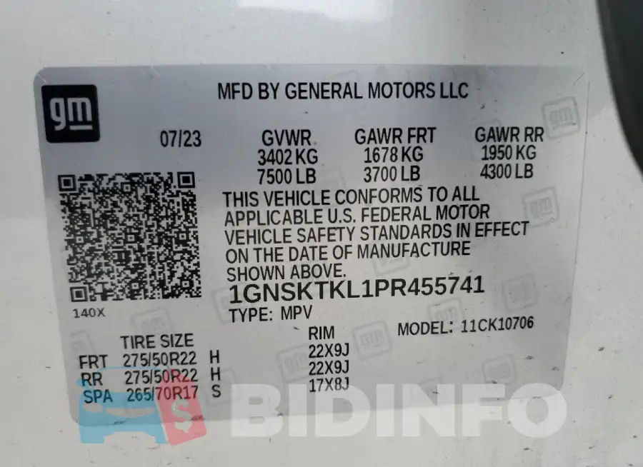 1GNSKTKL1PR455741 Photo# 13
