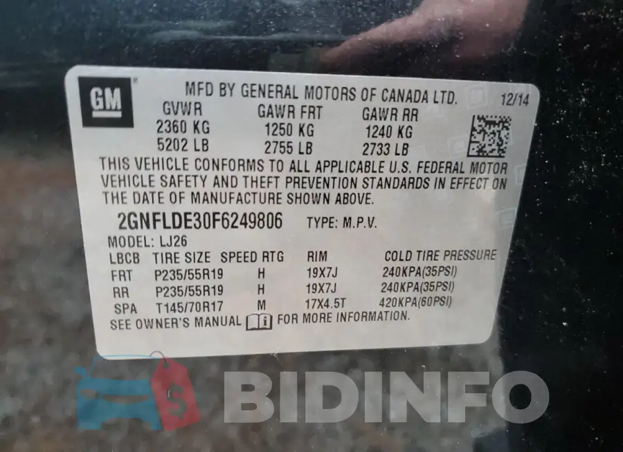 2GNFLDE30F6249806 Photo# 12