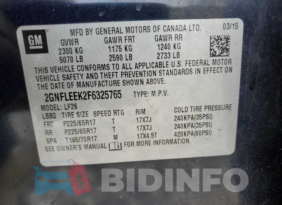 2GNFLEEK2F6325765 Photo# 12