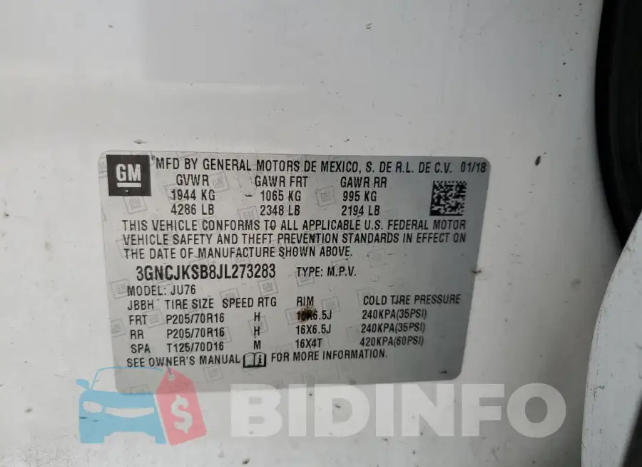 3GNCJKSB8JL273283 Photo# 13