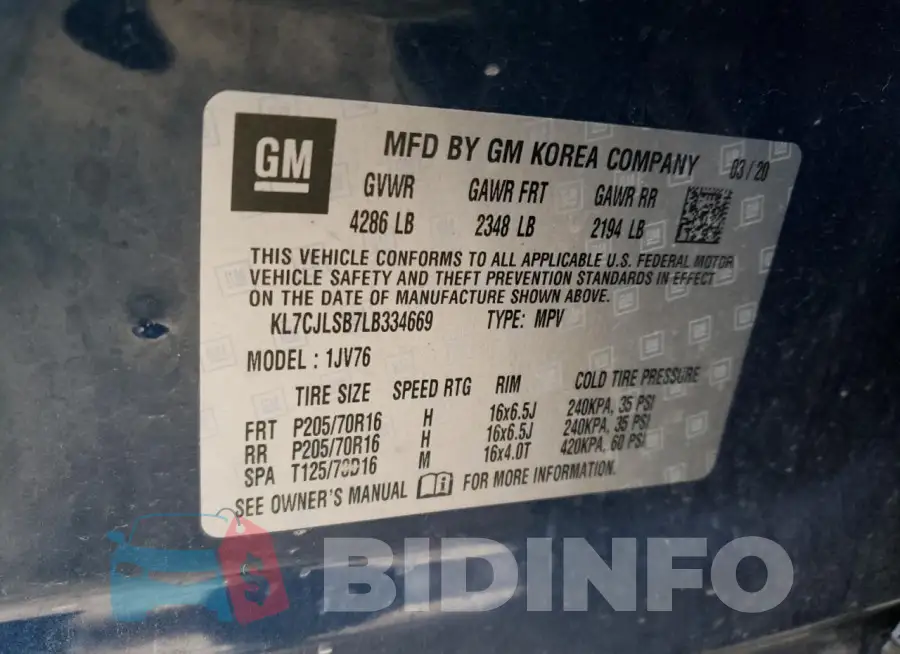 KL7CJLSB7LB334669 Photo# 12