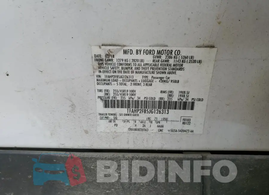 1FAHP2F85JG126313 Photo# 12