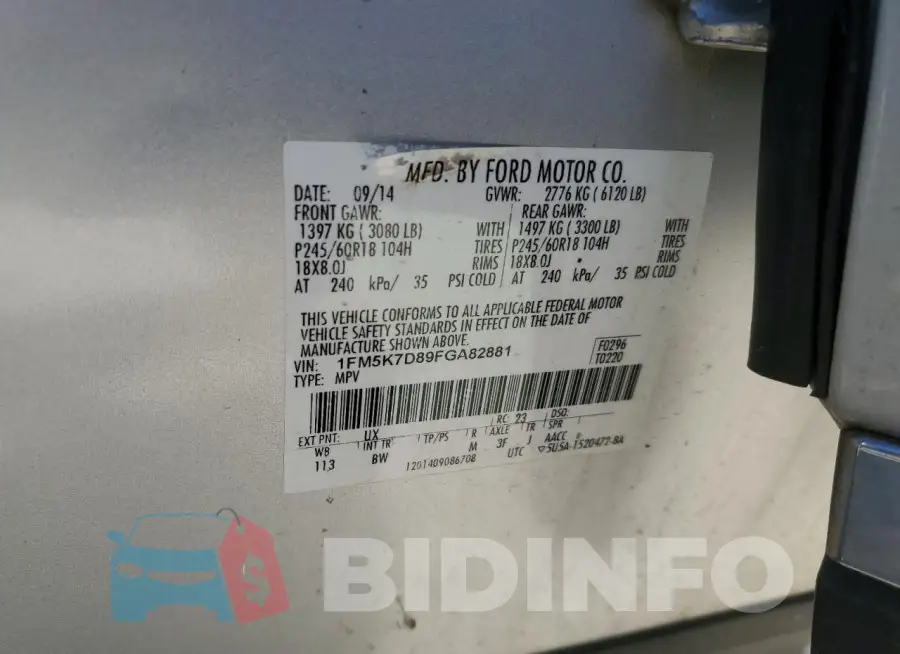 1FM5K7D89FGA82881 Photo# 13