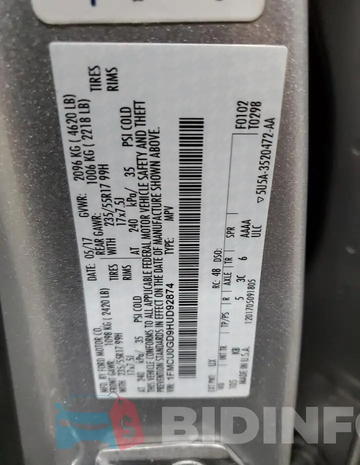1FMCU0GD9HUD92874 Photo# 13