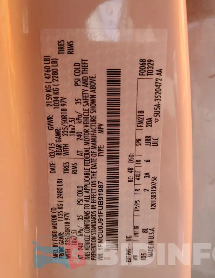 1FMCU0J91FUB91987 Photo# 14