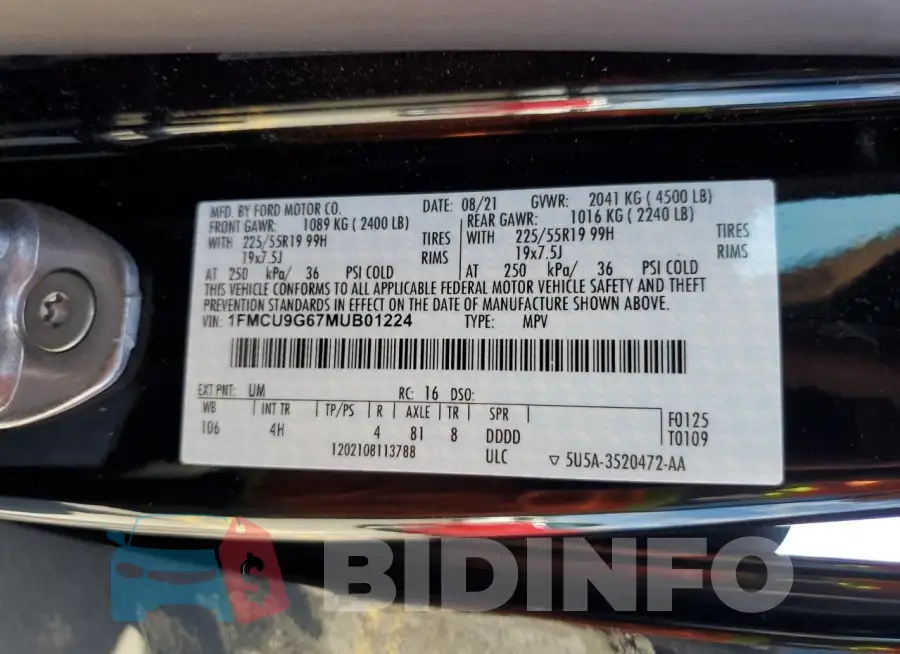1FMCU9G67MUB01224 Photo# 13