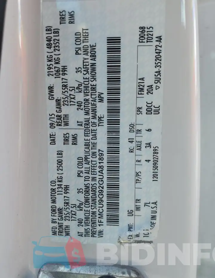 1FMCU9G92GUA81897 Photo# 12