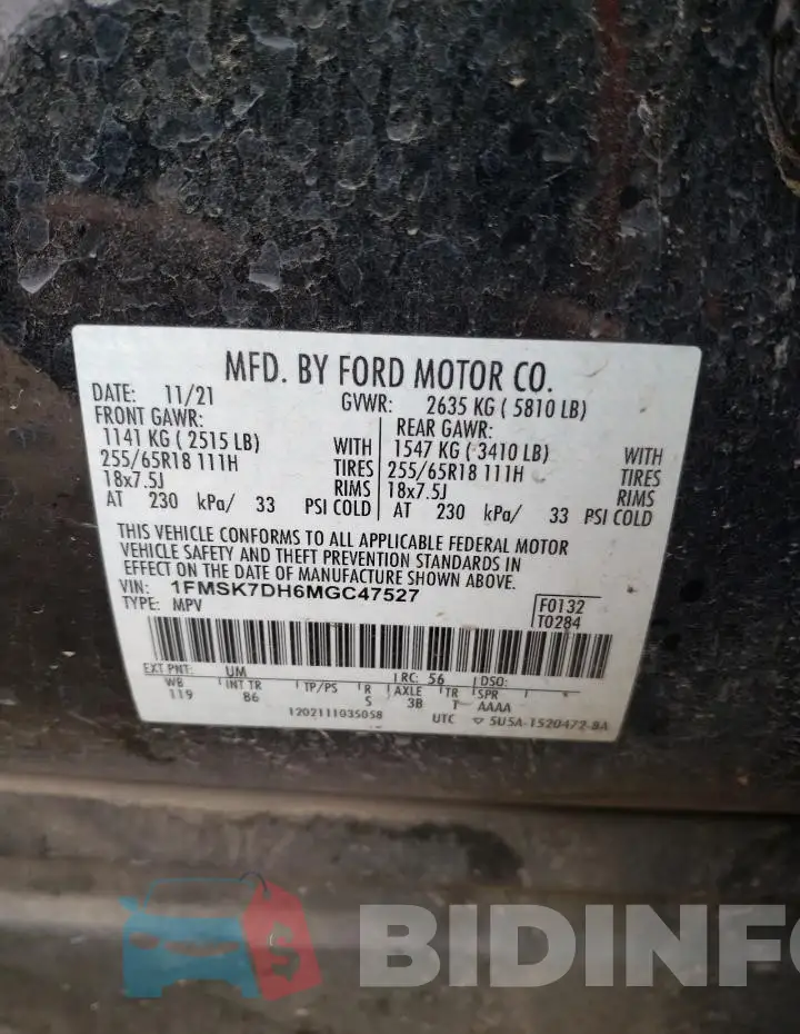 1FMSK7DH6MGC47527 Photo# 12
