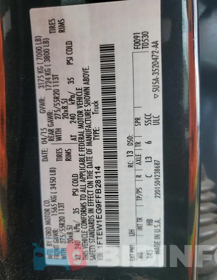 1FTEW1EG9FFB28114 Photo# 12