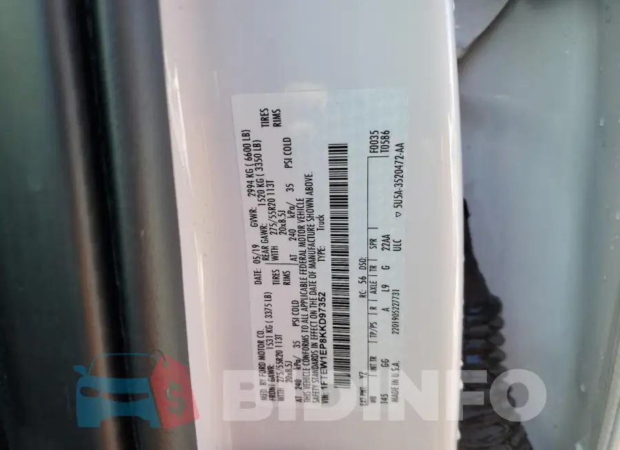 1FTEW1EP8KKD97352 Photo# 12