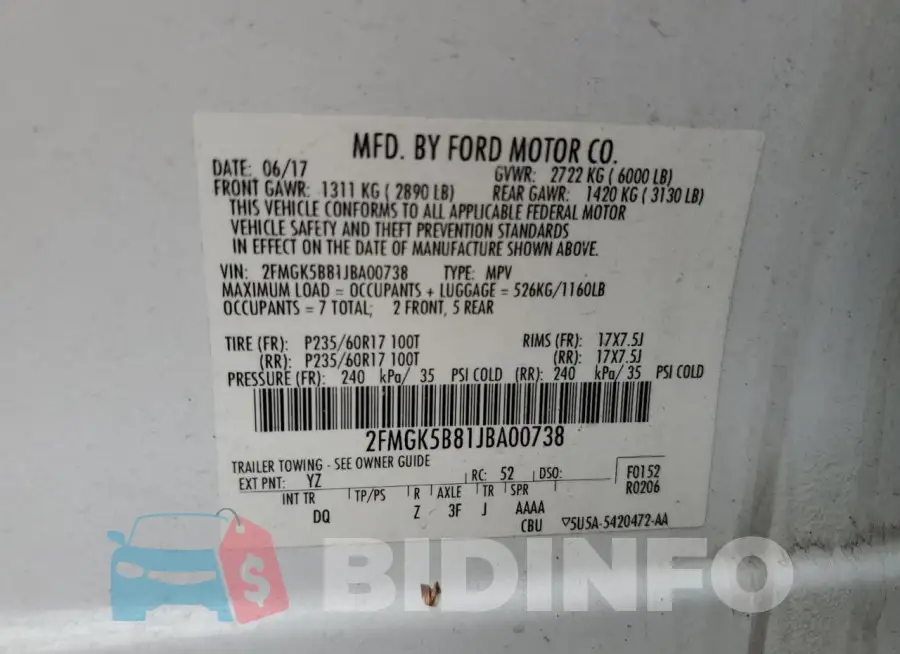 2FMGK5B81JBA00738 Photo# 13