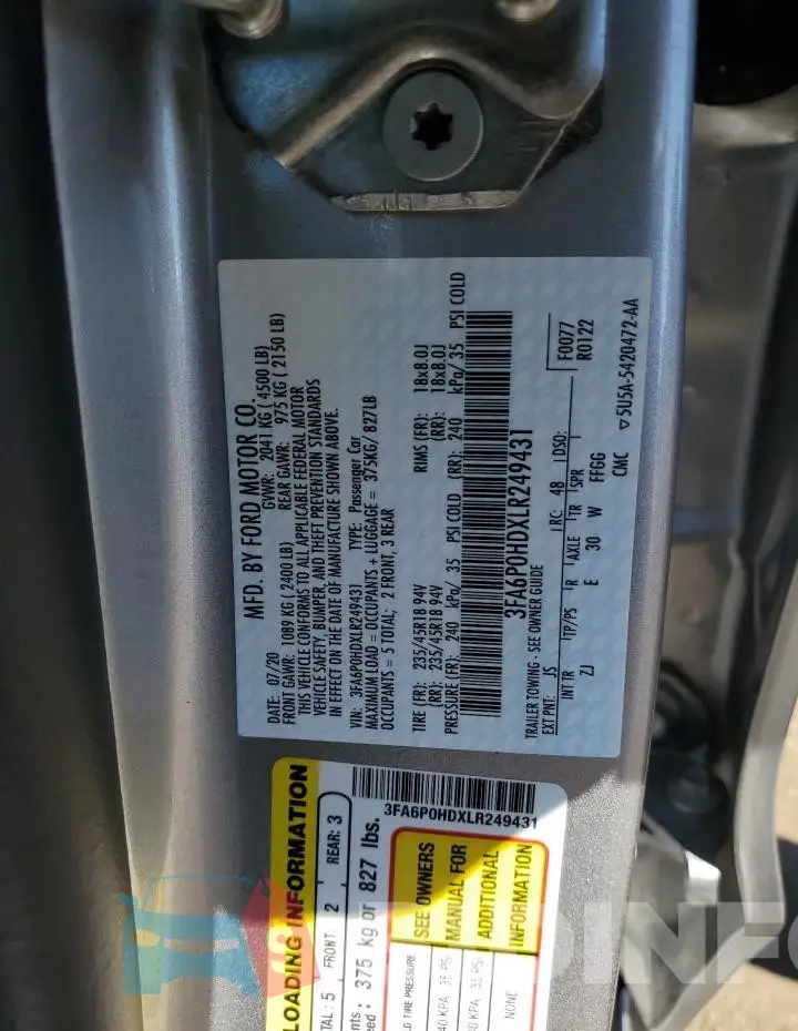 3FA6P0HDXLR249431 Photo# 12