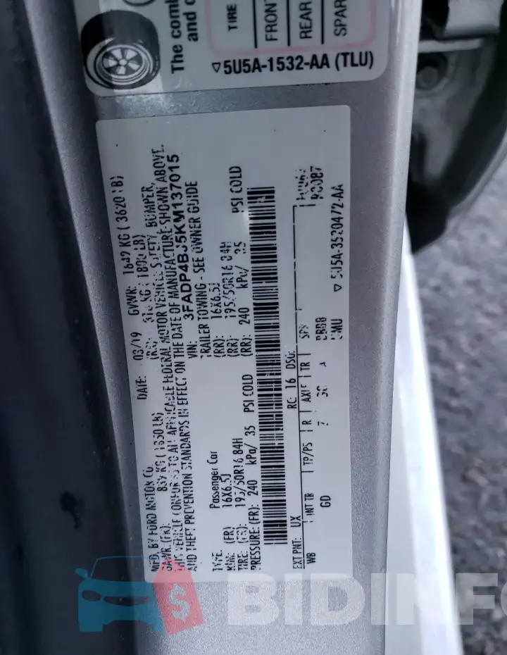 3FADP4BJ5KM137015 Photo# 13