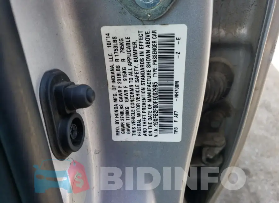 19XFB2F50FE002995 Photo# 12